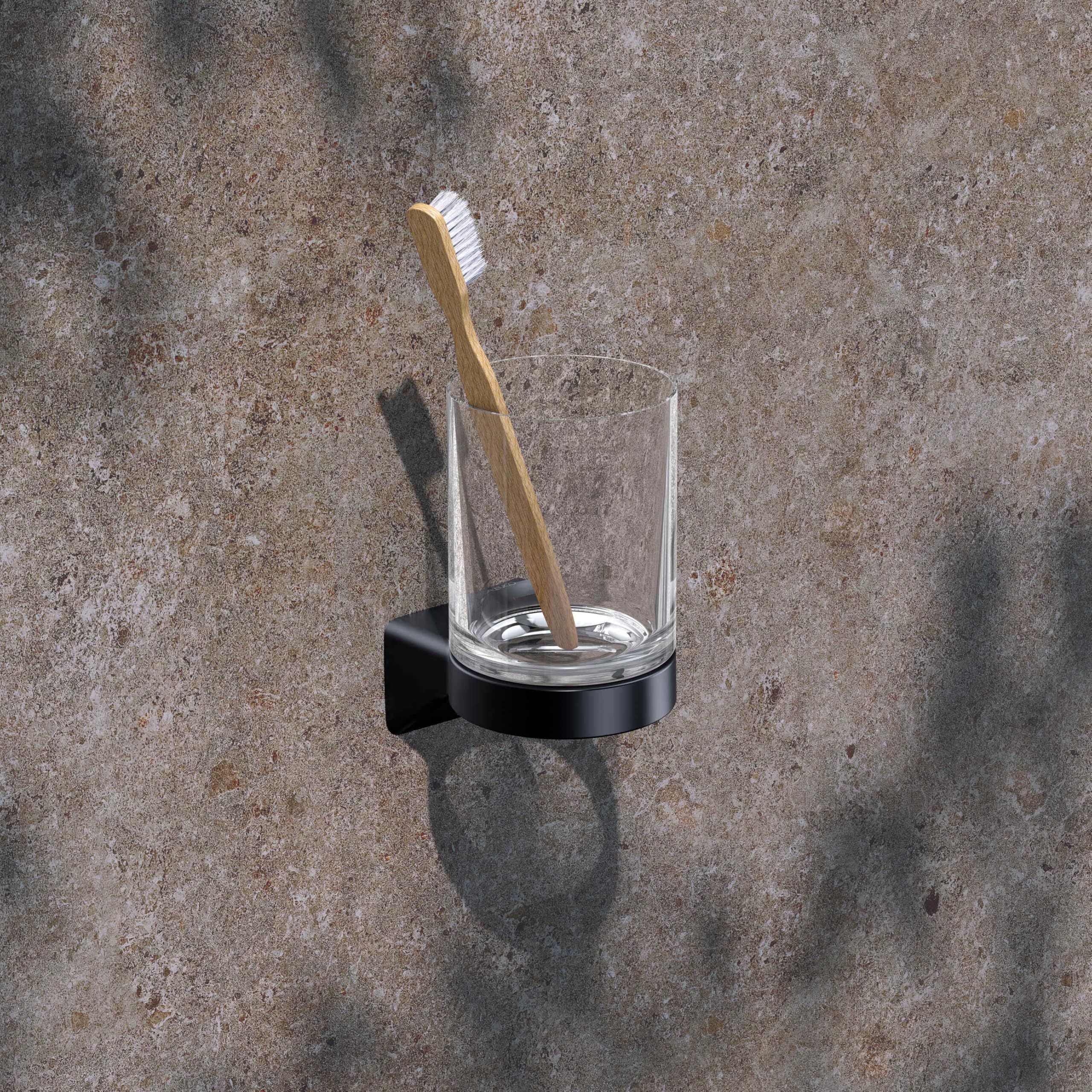 keuco-reva-zahnputzbecher-glas-schwarz-matt-wand image 3