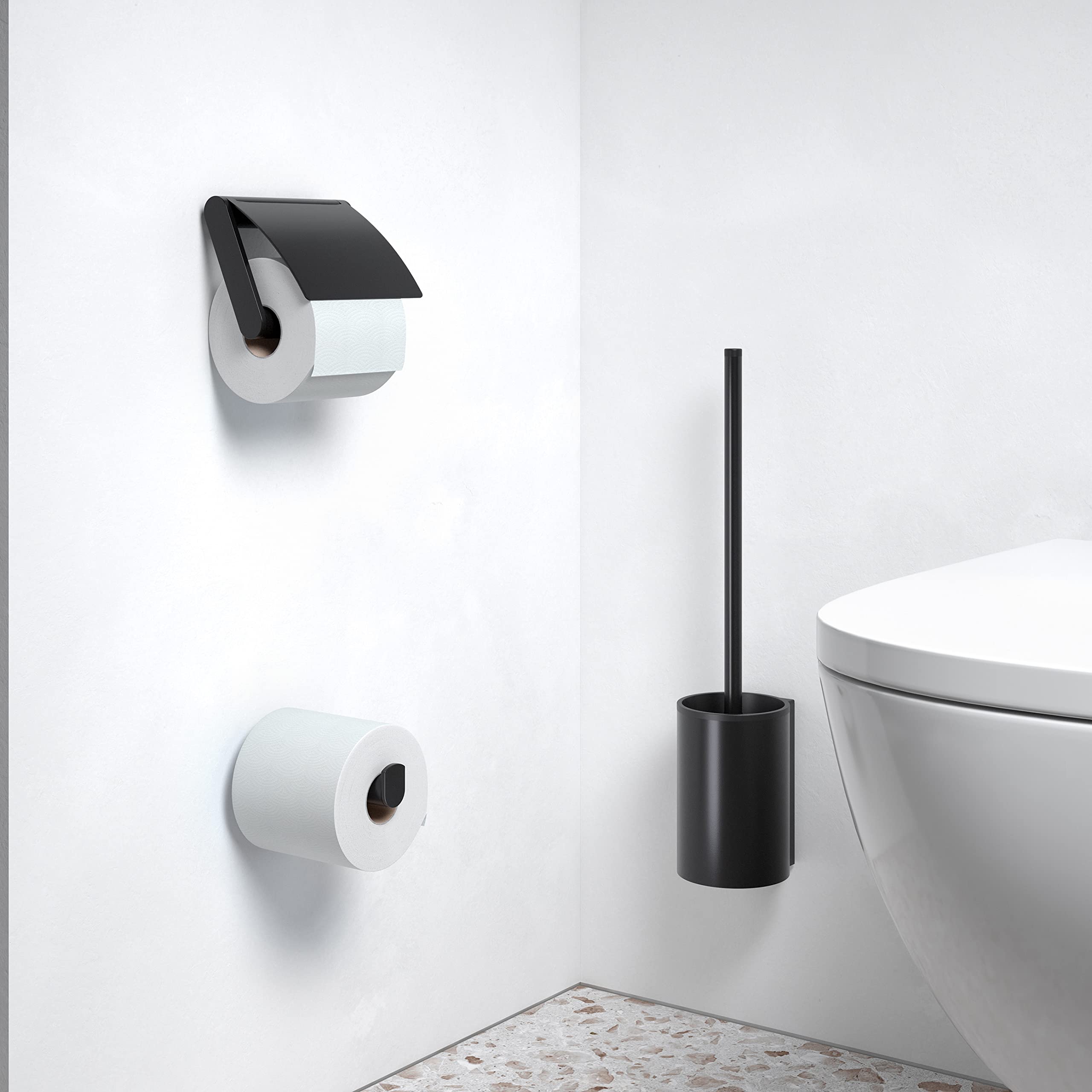 keuco-plan-toilettenpapierhalter-mit-deckel-schwarz-matt-offen image 2